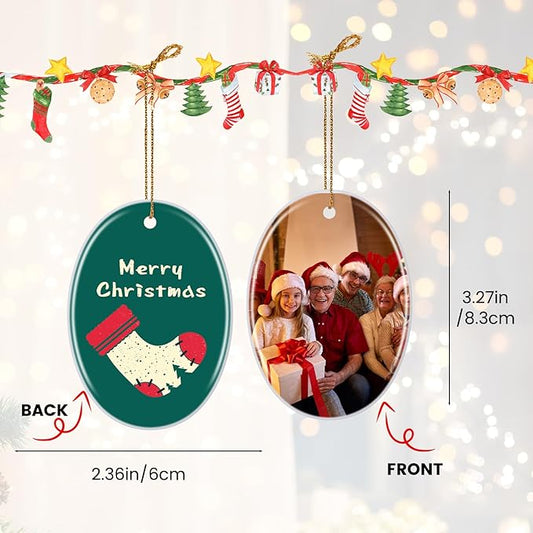 Personalized Christmas Ornaments 2025, Double-Side Custom Christmas Ornament, Oval Ceramic Photo Ornament Christmas Tree Decorations for Kids, Mom, Dad, Family, Loved One