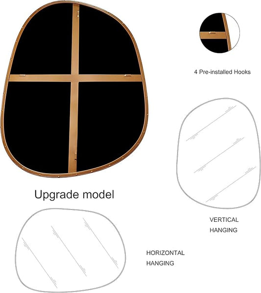 Asymmetrical Mirror for Wall Decor 20"*25", Modern Brass Framed Wall Mirror for Living Room Bathroom Bedroom Entryway ELE-STOU-0066G