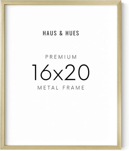 HAUS AND HUES 16x20 Gold Picture Frame - Picture Frame Metallic 16x20 Poster Frames for Wall, 16x20 Gold Poster Frames, 16x20 Picture Frames For Wall (Gold Aluminum Frame)