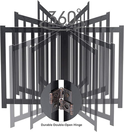 LZRS 3-Panel Wooden Free Standing Foldable Dog Gate – 24" High,Step-Over Safety Pet Gate for Doorways, Stairs, Hallways, Indoor Dog Barrier for Small to Medium Dogs & Puppies, Black