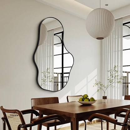 Irregular Wall Mirror - Wall Mirrors Decorative 26"x 43" Asymmetrical Abstract Mirror Aviation Aluminum Alloy Frame Unique for Bathroom, Bedroom, Living Room, Cloakroom, Entryway Black
