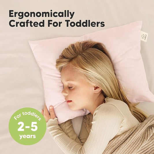 2-Pack Toddler Pillow - Soft Organic Cotton Toddler Pillows for Sleeping - 13X18 Small Pillow for Kids - Kids Pillows for Sleeping - Kids Pillow for Travel, School, Nap, Age 2 to 5 (Mist Pink)