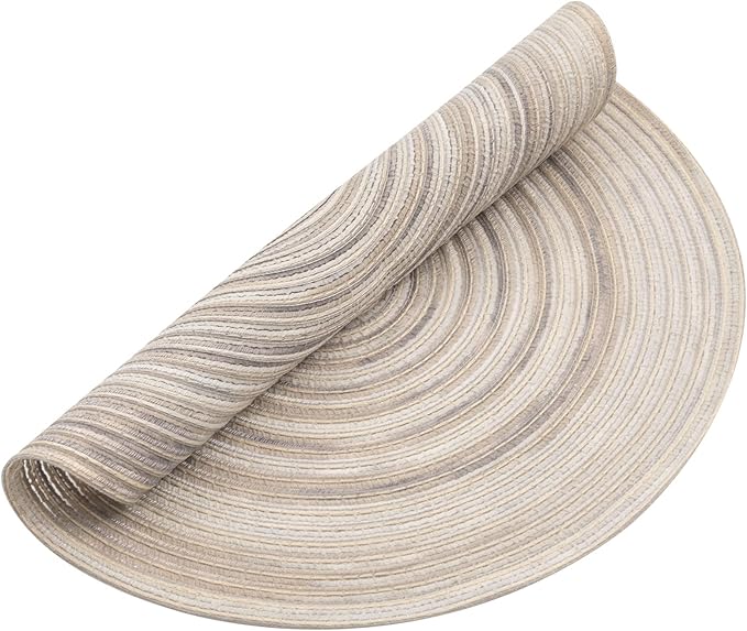 SHACOS Round Braided Placemats 15 inch Set of 6 Washable Kitchen Table Placemats for Home Wedding Party (Rainbow Gray, 6)