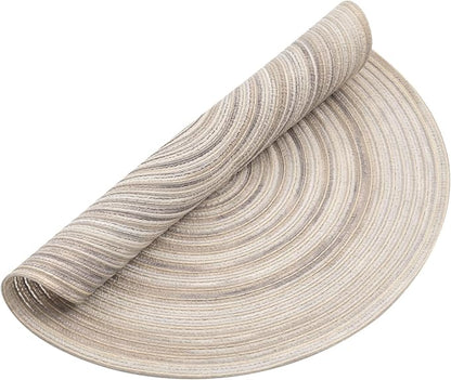 SHACOS Round Braided Placemats 15 inch Set of 6 Washable Kitchen Table Placemats for Home Wedding Party (Rainbow Gray, 6)