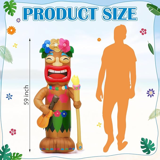 Shappy 5 ft Inflatable Tiki Flamingo Surfboard Luau Hawaiian Party Decorations Summer Inflatables Outdoor LED Lighted Tiki Blow up Beach Tropical Pool Surfing Yard Party Supplies Favors(Guitar)