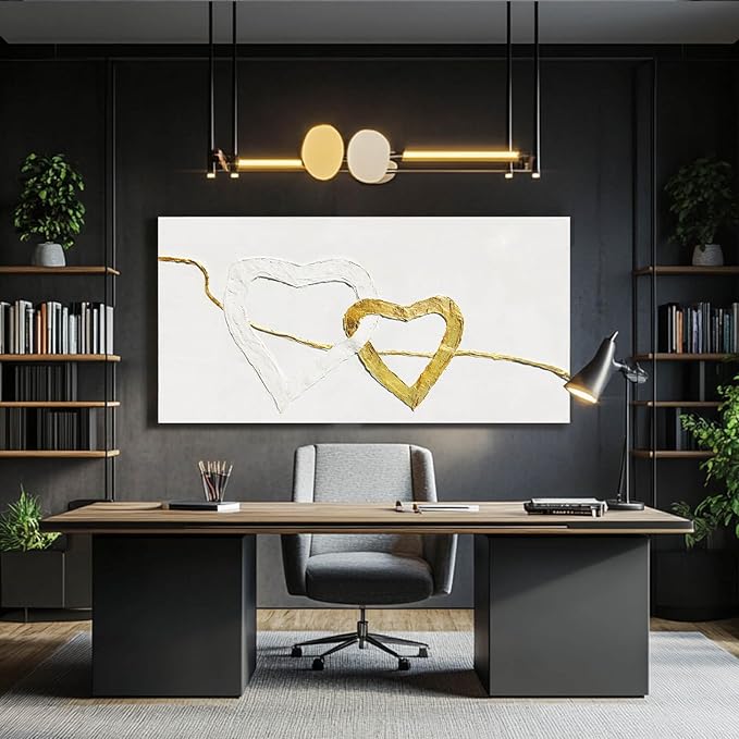 GAIDUOMAI Abstract Wall Canvas Art Love Heart Modern Artwork Textured Room Decor Gold Line Prints for Office Home Hotel 24"x48" Ready to Hang