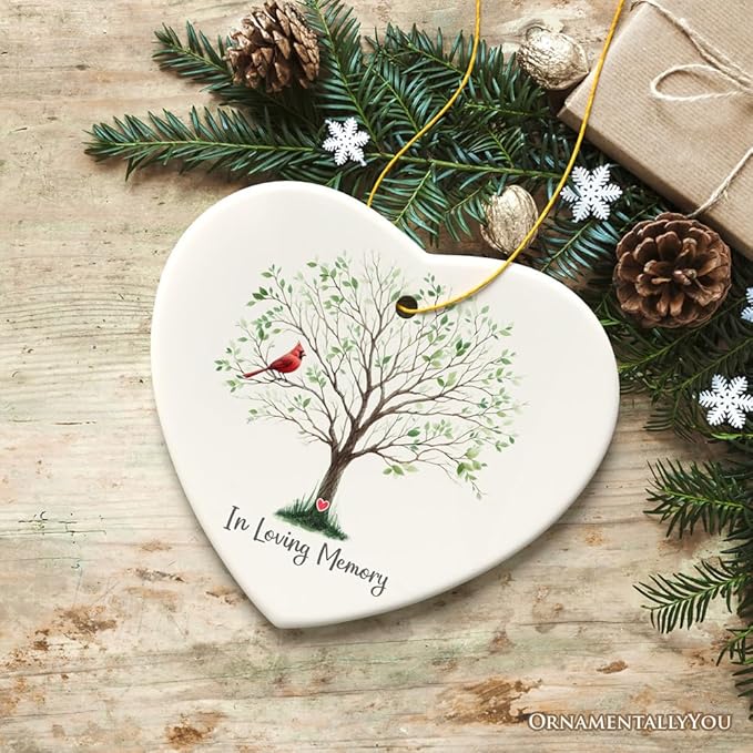 in Loving Memory of Mom and Dad Cardinal on a Tree Ornament, Heavenly Christmas Remembrance Gift, Version 1