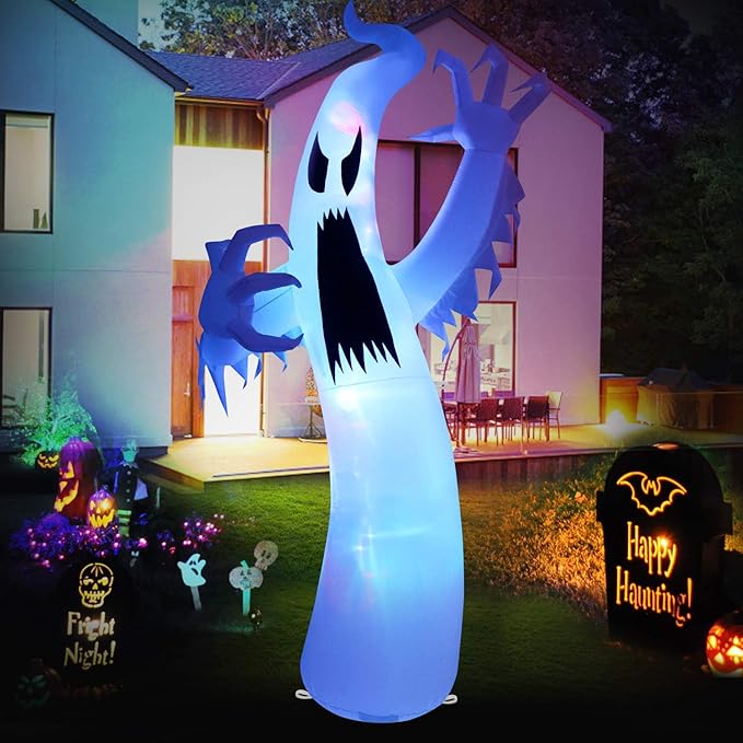 Sizonjoy 12 Ft Giant Halloween Inflatable Ghost, Blow Up Halloween Decorations Outdoor Built-in Changing LED Lights for Outdoor Indoor Yard Garden