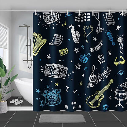 AILONEN Graffiti Note Music Shower Curtain,Hip Hop Music Art Bath Curtain Minimalist Bathroom Curtain 72" W*84" H Polyester Waterproof Bathroom Curtain with 12 Hooks