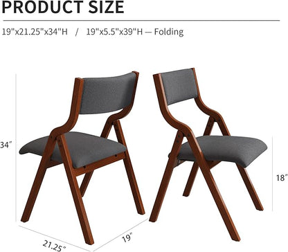 Folding Dining Chairs Set of 2, Upholstered Kitchen Chair with Padded Seat & Backrest, Modern Side-Chair with Wood Legs,No Assembly Needed,Dark Grey+Cherry
