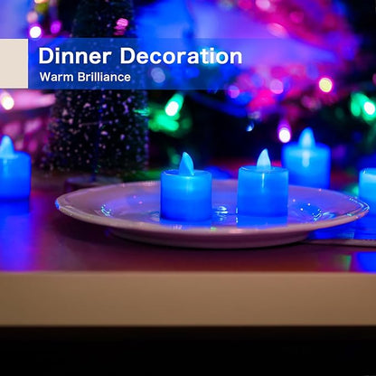 LANKER 24 Pack Flameless Led Tea Lights Candles, Flickering Blue Battery Operated Electronic Fake Candles, Decorations for Wedding, Party, Christmas, Halloween and Festival Celebration (Blue)