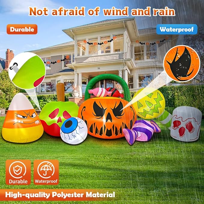 10 FT Halloween Inflatable Outdoor Decorations Pumpkin Ghost Combo, Halloween Decorations Outdoor Inflatable Bow Up Pumpkin Decoration Outdoor with LED Inflatable Halloween for Yard Garden