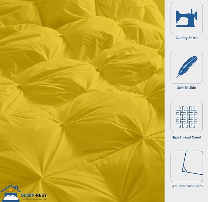SLEEP-NEST Oversized King Comforter 136 x 120 Hotel Luxury Weighted Down Alternative Pinch Pleat 1 Piece Comforter with 8 Tabs/Loops 400 GSM-Box Stitched Extra Large Breathable Soft - Gold