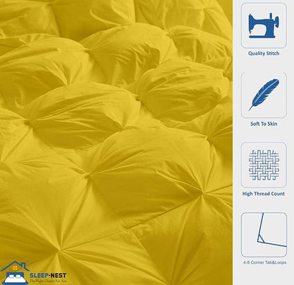 SLEEP-NEST All Season Super King Plus Comforter 128x128 Hotel Luxury Down Alternative Pinch Pleated 1 Piece Comforter with 8 Tabs/Loops,XL King Extra Large 400 GSM - Oversized King - Gold