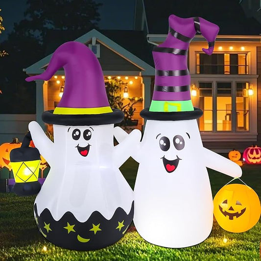 Halloween Inflatables Outdoor Decorations, Blow Ups 2-Pack Cute Ghosts with Build-in LED Lights, Funny Yard Garden Decoration for Halloween Party Indoor Outdoor