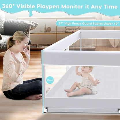 Baby Playpen, 50x50 Inch Baby Playard for Babies and Toddlers, Play Pens for Indoor & Outdoor, Sturdy Safety Play Yard with Soft Breathable Mesh, Anti-Fall, Grey