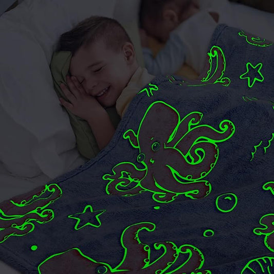 BORORO Glow in The Dark Blanket Octopus Gifts Toys for Kids Soft Cute Blanket Ocean Themed Gifts Blankets for Girls Boys