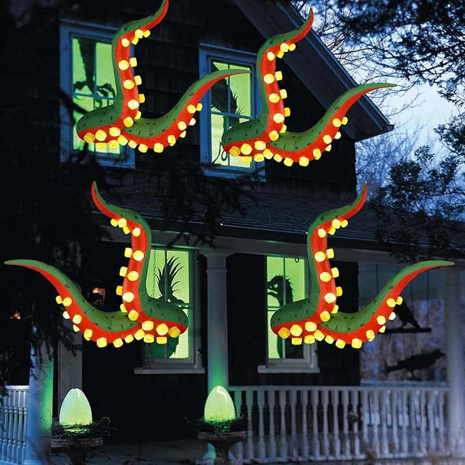 Juegoal Halloween Decorations 5.6FT Tall Inflatable Lighted Octopus Tentacle, Octopus Legs with Build-in 33 LED, Animated Halloween Front Door Window Roof Prop, Outdoor Holiday Party Blow up Decor