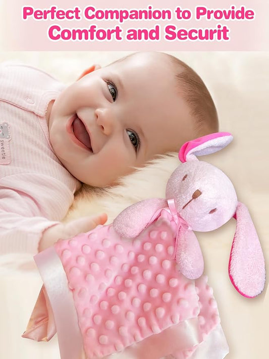 Pink Bunny Baby Security Blanket Loveys for Babies Girls, 16" Soft Baby Lovey Blanket, Baby Snuggle Stuffed Animals Blankie, Baby Girls Gifts for Infant and Toddler
