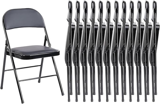 Sweetcrispy Folding Chair 12 Pack, Leather Padded Folding Chairs, Sturdy Metal Foldable Chairs, Easy to Use and Store, Outdoor and Indoor, for Home, Office, Party, Comfy