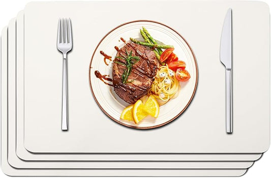 Maxpearl Faux Leather Placemats Set of 4, Waterproof - Wipe Clean - Heat Resistant - Anti Slip Dining Table Place Mats, Suitable for Indoor & Outdoor Use, 17’’×12’’, Ivory White