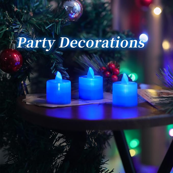 LANKER 24 Pack Flameless Led Tea Lights Candles, Flickering Blue Battery Operated Electronic Fake Candles, Decorations for Wedding, Party, Christmas, Halloween and Festival Celebration (Blue)