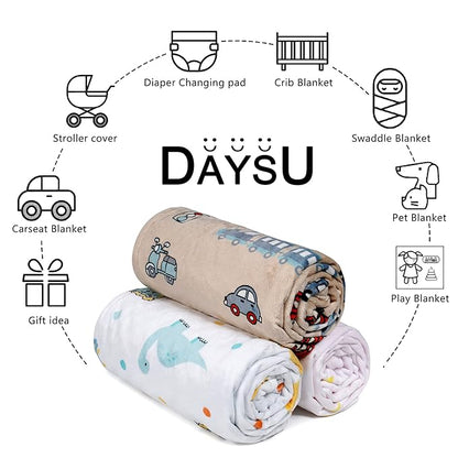 DaysU Silky Micro Soft Plush Baby Blankets for Boys with Print Animal Pattern and Soothing Raised Dots, Double Layer Bed Throws for Toddler Cot, Dinosaur, Aqua Blue, 50x60 Inches