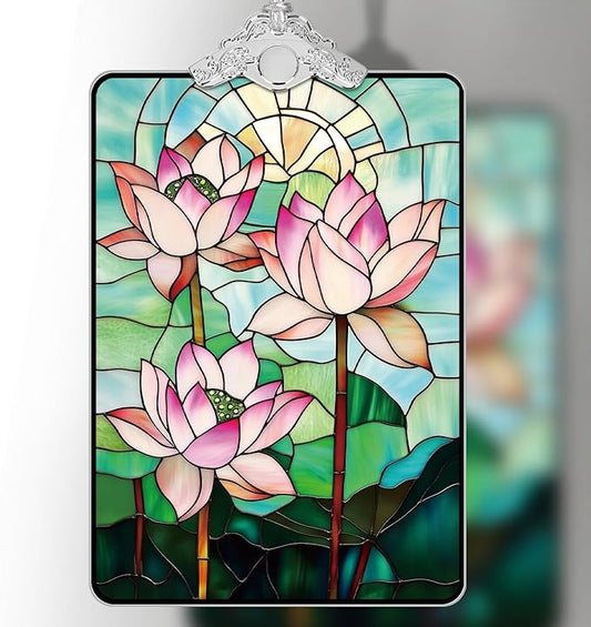 Lotus Flower Stained Glass Ornament, 205 Christmas Tree Hanging Decoration for Zen-Inspired Holiday Decor or Gift Exchange, 3.8 x 2.4 Inch