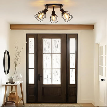 WILON Kitchen Light Fixtures Ceiling Mount, Black Ceiling Light Fixtures 3-Light Adjustable Semi Flush Mount Ceiling Light, Multi-Directional Ceiling Lights for Kitchen Hallway Dining Room(E26 Base)