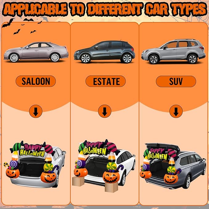 Kalolary 6FT Height Halloween Inflatables Trunk or Treat Car Decorations, Candy Pumpkin Arch Blow up Decorations with Built-in LED Lights Up for Halloween Party Lawn Yard SUV Car Luggage Decor
