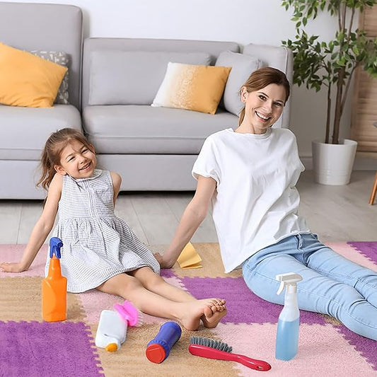 12 Pcs Plush Interlocking Carpet Tiles，Non-Toxic Foam Carpet Tiles for Toddler Baby，Machine-Washable，Anti-Slip，EVA Foam Interlocking Tiles for Floor, Nursery, Playroom，Purple,Light Brown,Pink