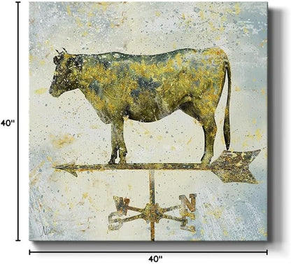 Colorful Animals Painting Wall Art on Canvas Modern Abstract Artwork, Americana Cow Wall Art, Ready to Hang, 40'' x 40''