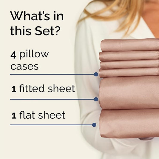 CGK Linens Queen 6 Piece Sheet Set - Cooling Sheets for Hot Sleepers - Hotel Luxury Bedding Set with 8-16 Inch Deep Pockets - 1 Flat & 1 Fitted & 4 Pillowcases - Soft, Easy Care & Wrinkle Free - Mauve
