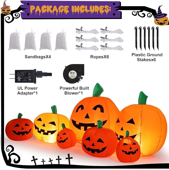 Sizonjoy 7 Ft Halloween Blow up Inflatable Pumpkin Decoration-Lighted Halloween Inflatable Pumpkin for Home Yard Garden Indoor and Outdoor Decoration