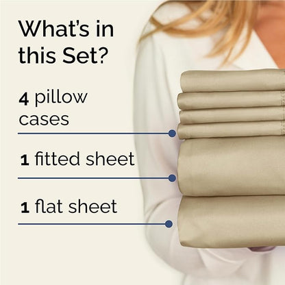 CGK Linens Full 6 Piece Sheet Set - Cooling Sheets for Hot Sleepers - Hotel Luxury Bedding Set with 8-16 Inch Deep Pockets - 1 Flat & 1 Fitted & 4 Pillowcases - Soft, Easy Care & Wrinkle Free - Beige