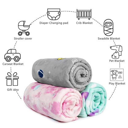 DaysU Plush Flannel Baby Blanket Super-soft Lightweight, Printed Fleece Baby Blanket for Boys, Portable Bed Throws for Baby Crib and Toddler Bed, Grey Space, 30”x40”