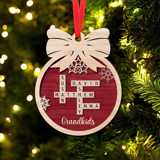 Personalized Christmas Ornament, Custom Christmas Crossword Ornament, Custom Scrabble Ornament, Custom Grandkids Crossword Art, Personalized Wooden Decoration