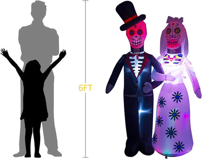 AJY 6 Feet Day of The Dead Couple Halloween Inflatable LED Lights Decor Outdoor Indoor Holiday Decorations,Blow up Lighted Yard Decor, Giant Lawn Inflatable Home Garden Party Favor Decoration