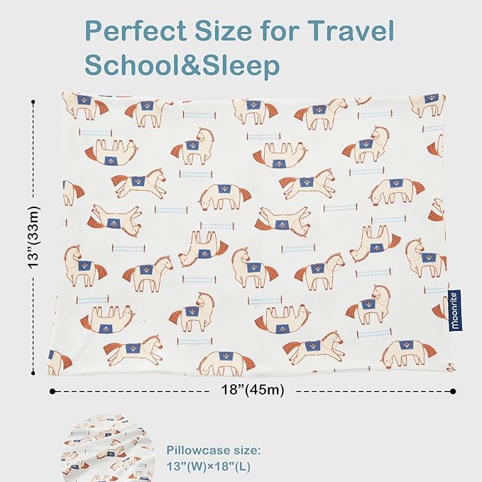 Moonrite 13×18 Toddler Pillow with Pillowcase,100% Cotton Toddler Pillows for Sleeping,Soft Breathable Washable Small Toddler&Kid Pillow for Bed,Mini pillow,Better Naps at Preschool