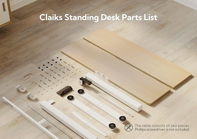 Claiks Electric Standing Desk, Adjustable Height Stand up Desk, 63x24 Inches Sit Stand Home Office Desk with Splice Board, White Frame/Nature Top