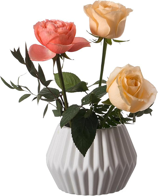 4-In Geometric White Ceramic Table Vase - Modern, Bohemian and Minimalist Decorative Centerpiece for Weddings, Dining & Living Rooms, Offices, Coffee Tables, and Interior Design Accessories