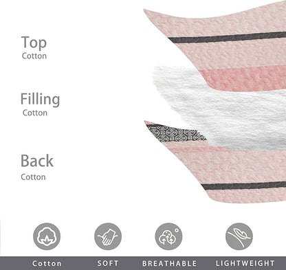 Homzard King Size Comforter Set, Cotton Quilt,Light Pink and Grey Bedding Set,Lightweight Striped Bedspread, Reversible Coverlet King Size (106"X98") with 2 Pillow Shams All Season