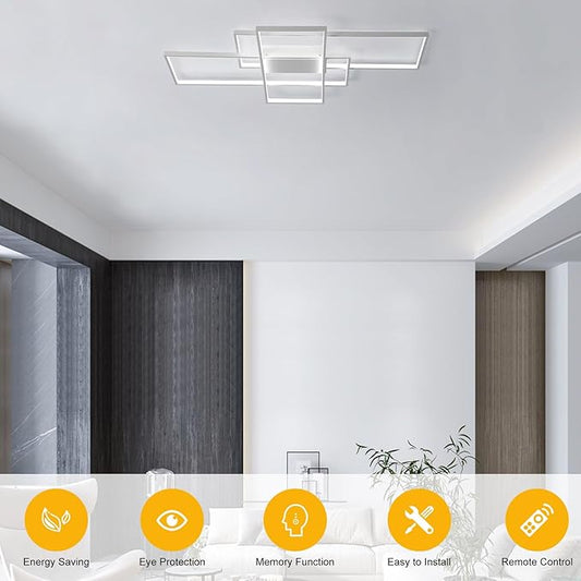 GEADI Modern Dimmable Ceiling Light, 35.4" White Led Ceiling Light Fixtures with Remote Control, 50W Rectangle Flush Mount Lighting Fixture for Kitchen Bedroom Dining Room(3000K-6500K)