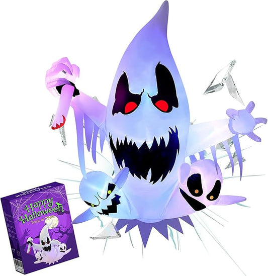 4FT Halloween Inflatable Decoration 3 Ghost Break Through Out From Window, Halloween Inflatable Decor Indoor Outdoor Lawn Yard Decoration, Halloween Build-in RBG LED Lighted Blow Up Decoration