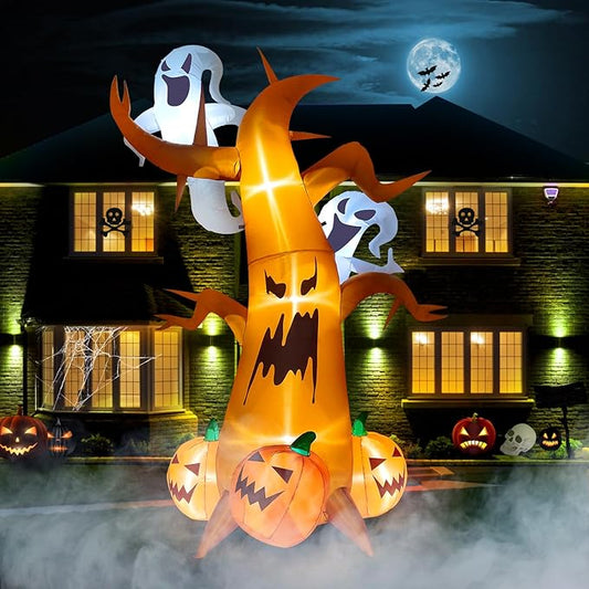8 Feet Halloween Inflatable Dead Tree with Ghost Pumpkins Kalolary Blow up LED Light Dead Tree for Halloween Outdoor Indoor Holiday Decorations Yard Lawn Decor for Home Family Halloween Party
