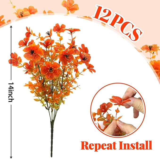 Artificial Fall Flowers Outdoor for Autumn Decoration, 12 Bundles Fake Silk Daisy Flowers Realistic UV Resistant for Outside Home Planter Porch Patio Yard Garden Autumn Decor
