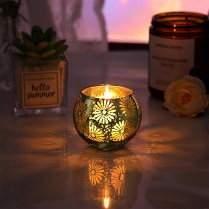 Green Mercury Glass Votive Candle Holders Set of 12, Round Tealight Candle Holders Bulk for Table Centerpieces, Weddings, Shower Gifts, Party Decorations
