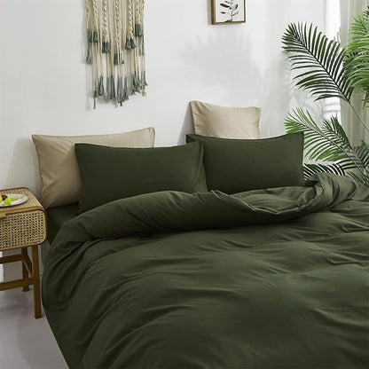 Cottonight Army Green 3 Pcs Comforter Set, Twin Bed Bedding Set with Microfiber Fill, Olive Green Quilt, Fashion Solid Color, Unisex, Minimalist, Summer Fall Winter All Seasons, Machine Wash