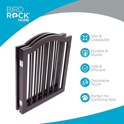 INTERNET'S BEST Arched Top Dog Gate | 3 Panel, 24" H Wooden Pet Barrier for Dogs or Cats | Freestanding Folding Room Divider for Doorways, Hallways, Stairs, and Porch | Portable, Extra Wide | Espresso