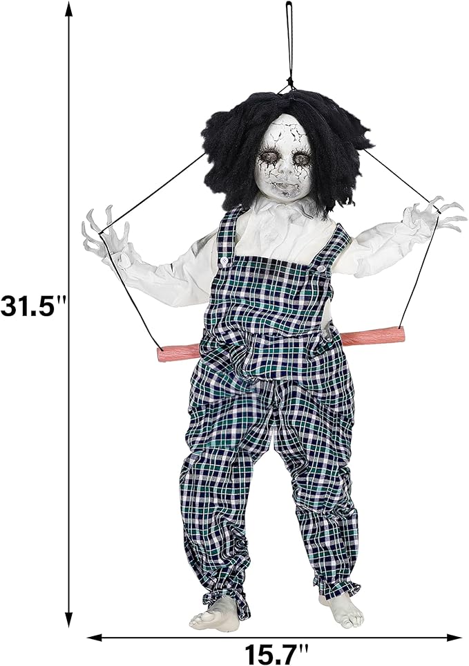 Prsildan Hanging Halloween Decorations Outdoor Swing Boy, Halloween Animatronic Scary Decor Life-Size Halloween Props with Creepy Sounds Motion for Outside Indoor Trees Yard
